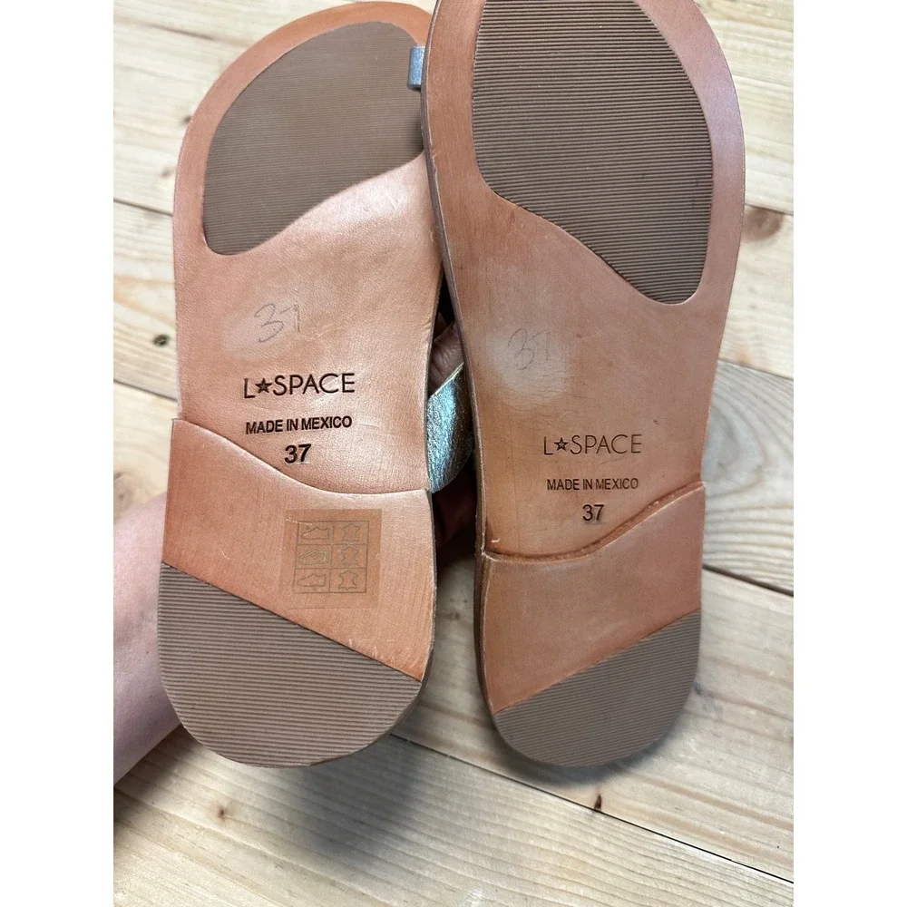 L*Space Womens Silver Leather Toe Loop Thong Flat‎ Sandals EU 37 6.5